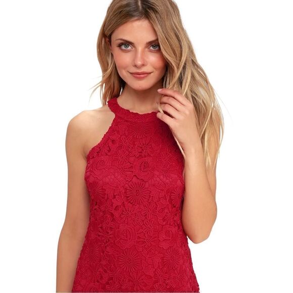 New! Lulu’s Love Poem Red Floral Lace Mini-Dress Sz S - Picture 4 of 6